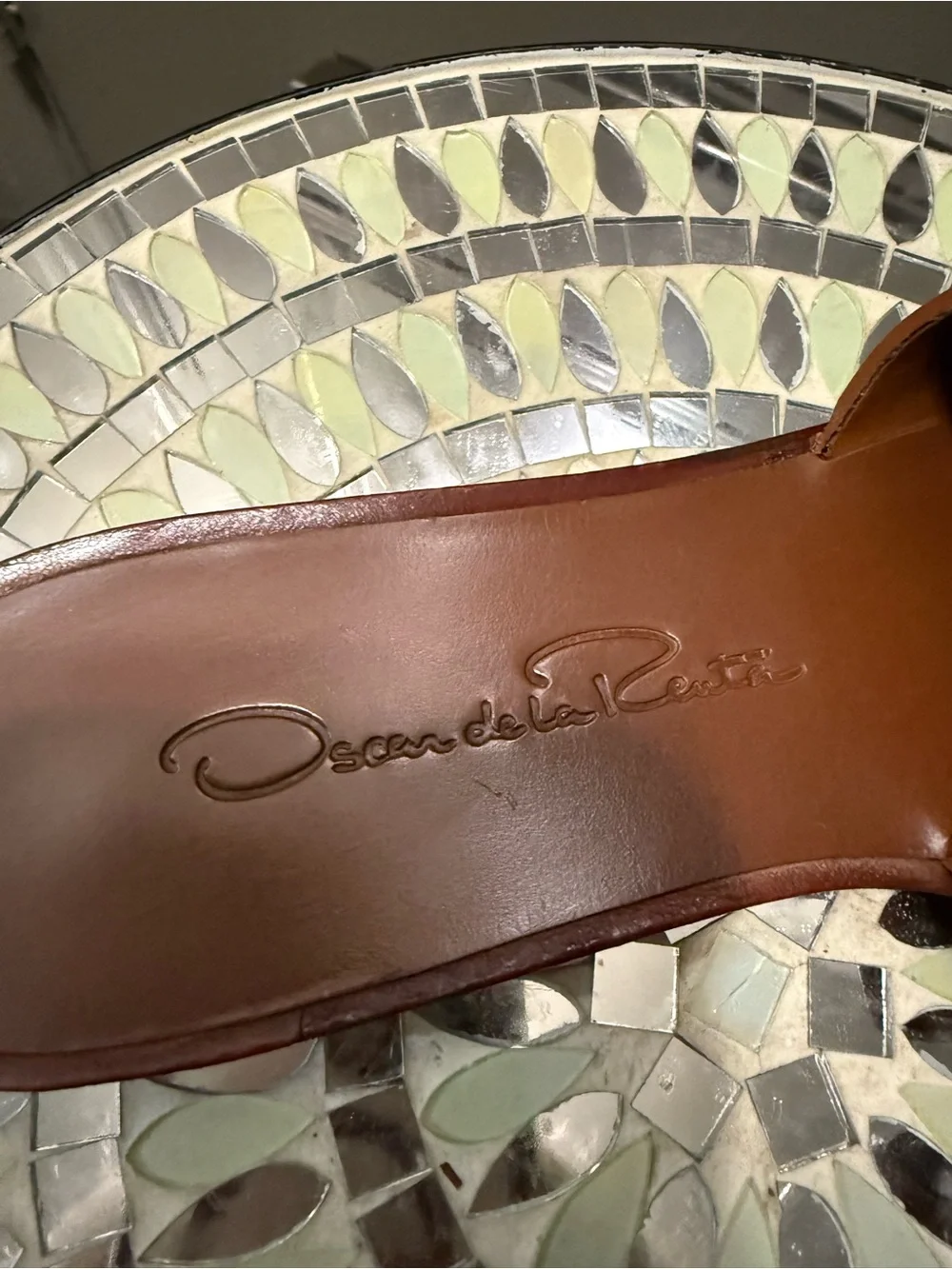 Oscar de la Renta Leather Slide Sandals